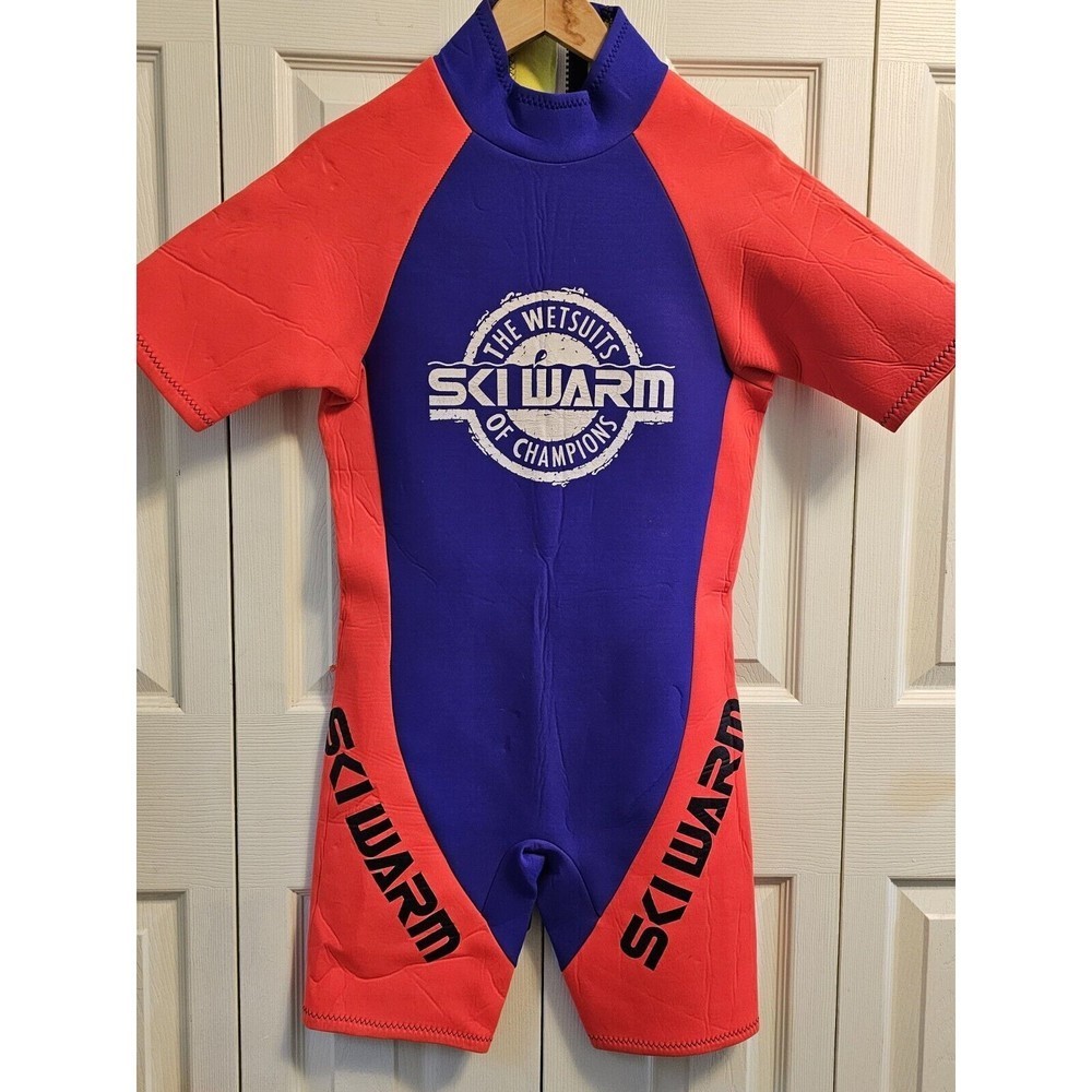 Vtg 90s SKI WARM Men M Purple/Neon Neoprene Shorty Wetsuit Surfer House USA